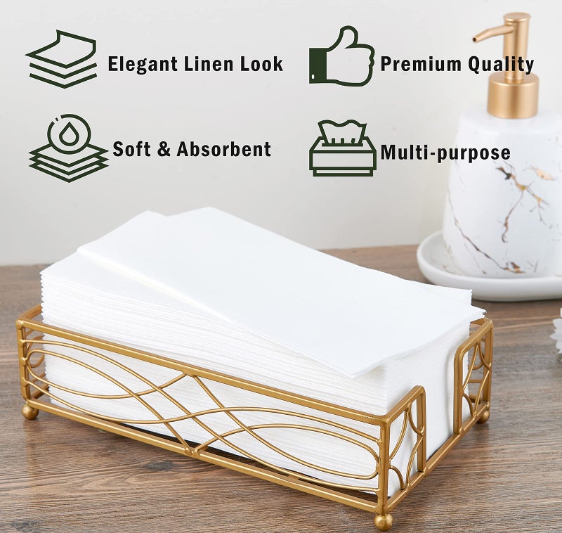 FOCUSLINE 200 Disposable Bathroom Napkins, Linen-Feel Paper Guest Towels, Soft and Absorbent Paper Hand Towels Party Napkins for Bathroom, Kitchen, Dinner, or Event, White, 12" x 17" - Image 5